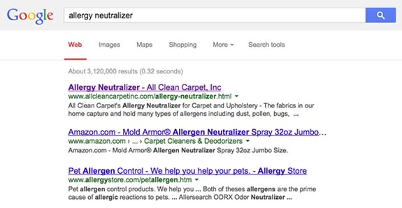 search engine results page on google